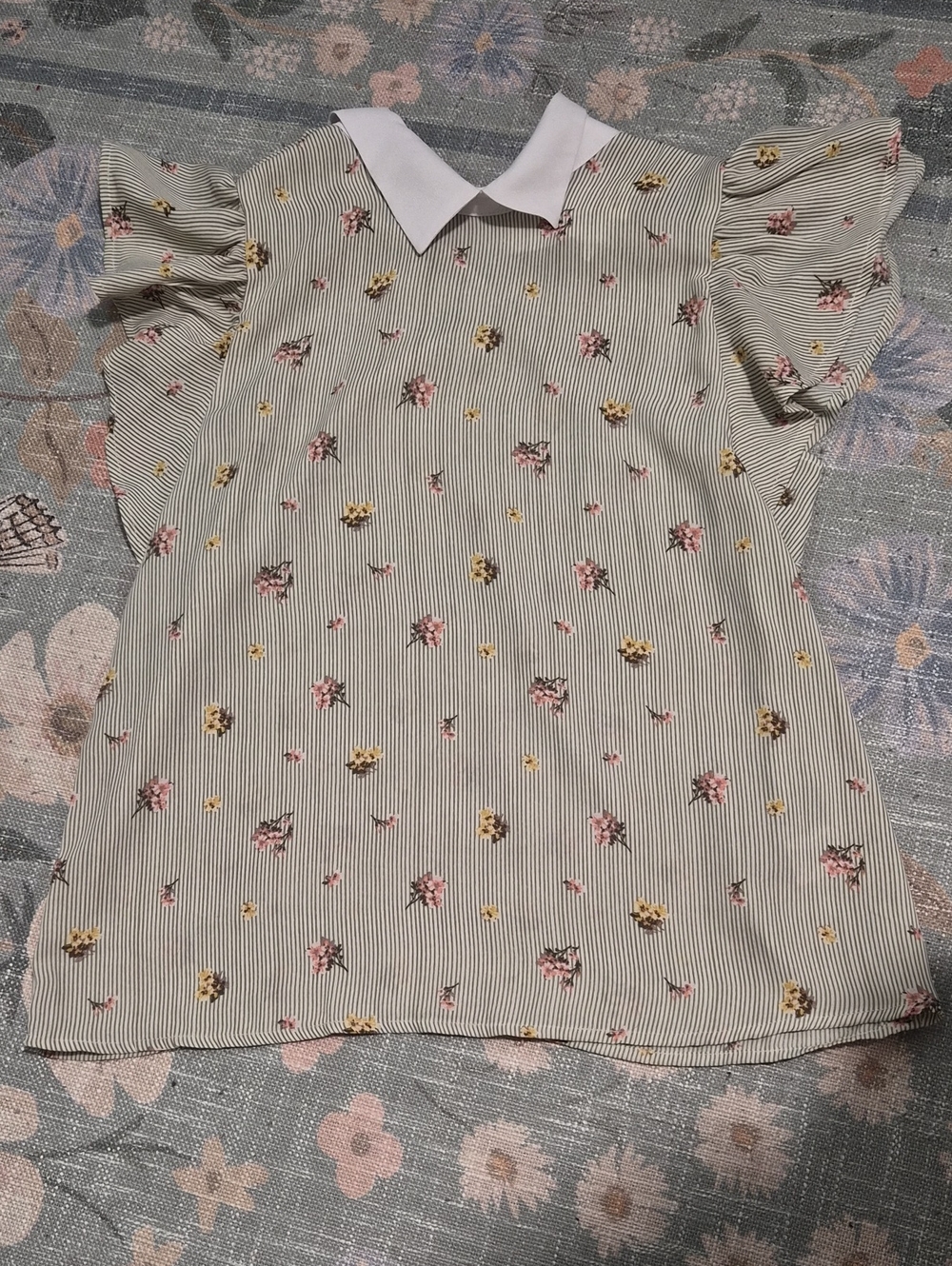 Monteau Striped Shirt with White Collar and Pink & Yellow Floral Print